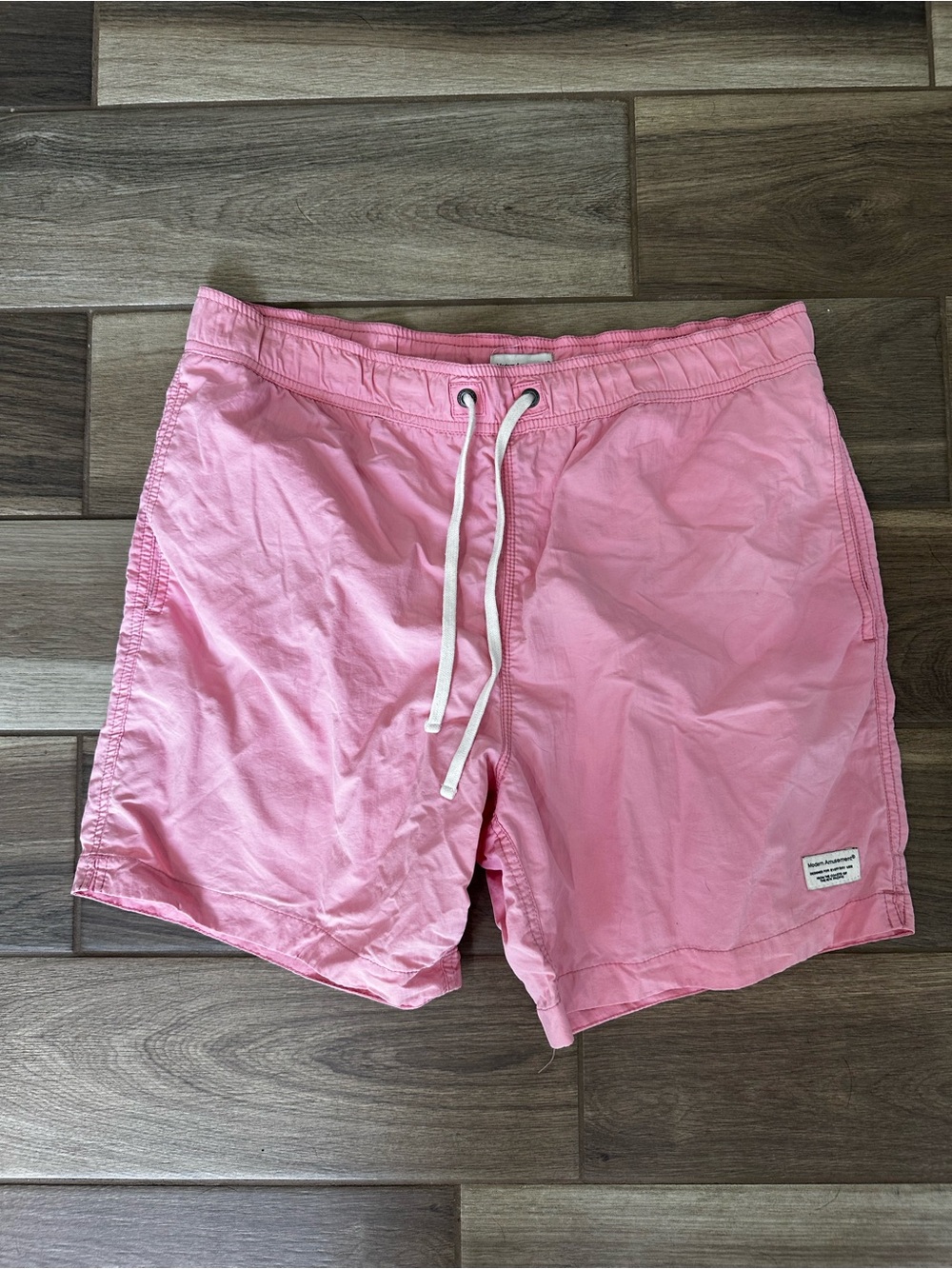 Modern Amusement Pink Swim Trunks with White Drawstring